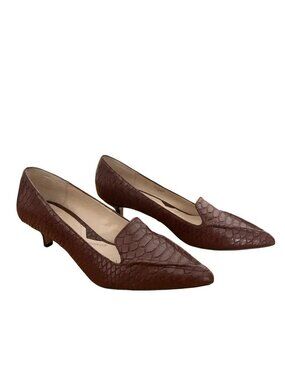 ADRIENNE VITTADINI Croc Embossed Pointed Toe Leather Kitten Heels Cognac SZ 8.5